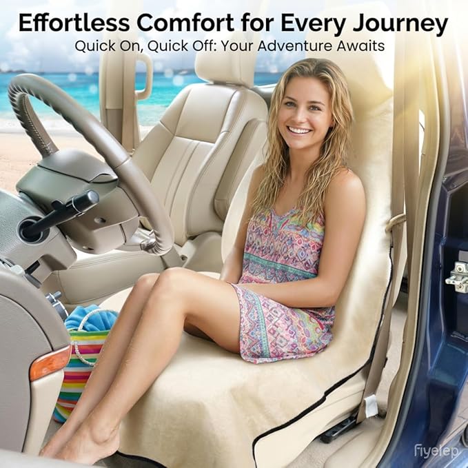 Car Seat Covers, 2PCS Premium Auto Seat Towel Fit Cars SUV Trucks, Ideal Gift for Active People Who Work Sweat Swim Run Beach, Tan