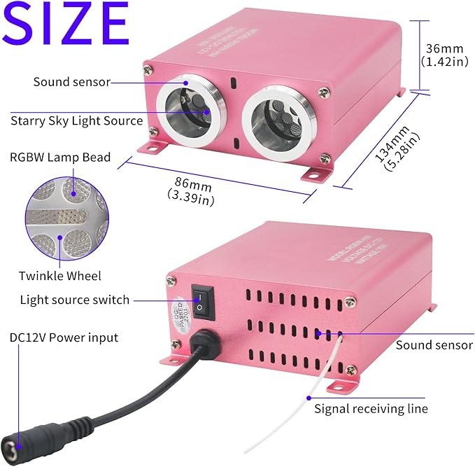 Starlight Headliner Kit, 16W RGBW Dual Head Twinkle & Music Effect, 900pcs (0.03+0.04+0.06in) 9.8ft, Fiber Optic Lights Kit Star Lights for Car Ceiling Home, APP & Remote