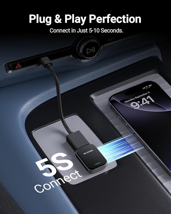 ZUCWO 2-in-1 Mini Wireless CarPlay Adapter for iOS Android Auto Plug and Play Low Latency Portable Carplay Adapter Converts Wired to Wireless CarPlay for iOS10+/Android 11+, Gray