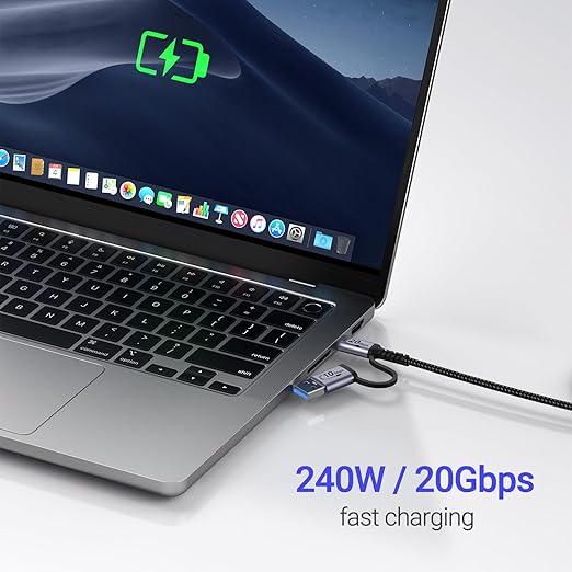 20Gbps Android Auto USB C Cable 2-in-1 [1ft, 2Pack] 240W Max USB 3.1 Gen 2 Fast Charge & Data Transfer USB C CarPlay Cable, Compatible with iPhone 16 15 Pro Max, Galaxy S23, Pixel 9 Pro XL