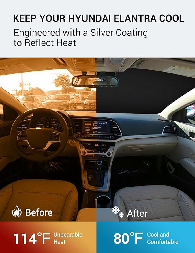 Proadsy 2026 Upgrade Windshield Sun Shade for 2017-2020 Elantra Front Window Sunshade Protector Foldable Sun Visor Blocks UV Rays Keep Car Cooler