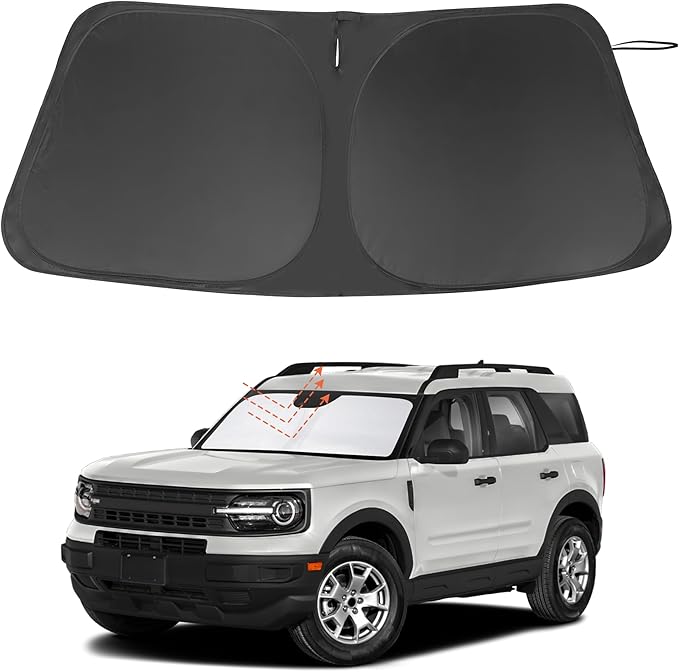 Windshield Sun Shade Custom Fit for 2021 2022 2023 2024 2025 2026 Ford Bronco Sport Accessories Foldable Sunshade Sun Blocker Protect Car from Sun Rays & Heat Damage Keep Car Cooler