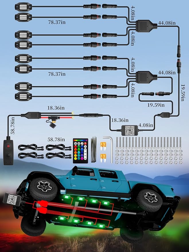 8 Pods RGB LED Rock Lights with APP/RF Remote Control High Brights Waterproof Underglow Multicolor Zone Neon Exterior Rock Lights for 12V Trucks Jeep UTV ATV RZR Offroad Pickup SUV Accessory