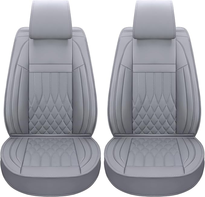 Aierxuan Front Car Seat Covers Universal Fit for Honda Civic Accord CRV, Toyota Camry Prius Rav4 Corolla, Kia, Lexus, Nissan, Mazda, Jeep Cherokee and Most Cars, with Waterproof Leather (Grey)