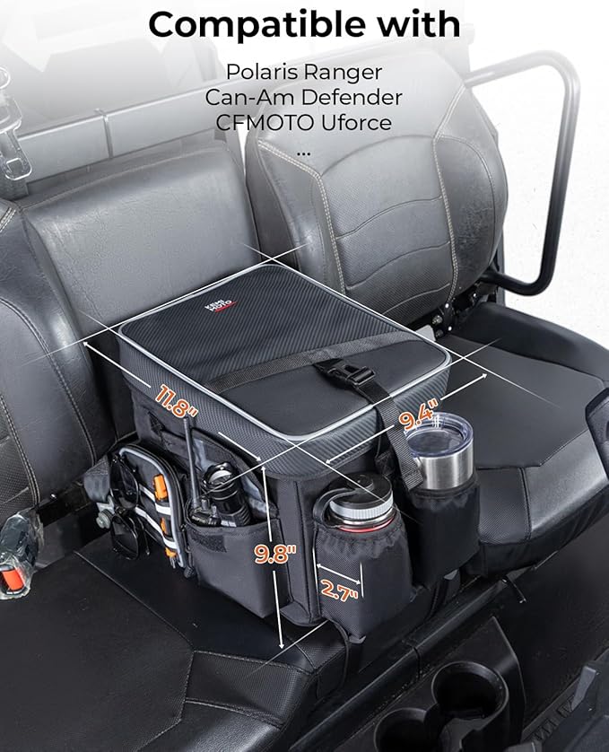KEMIMOTO UTV Center Console Bench Seat Box, 1680D Oxford Cloth Water Resistant 18L Seat Storage Bag Armrest Storage Box Tool Organizer, Compatible with Polaris Ranger Can-Am Defender CFMOTO Uforce