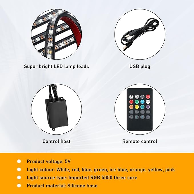 Car Led Interior Lights, RGB 48 LED Multicolor Auto Strip Light with Sound Active Function and Remote Control, Under Dash Smart Lighting Kit with Charger, Car Accessories (USB)