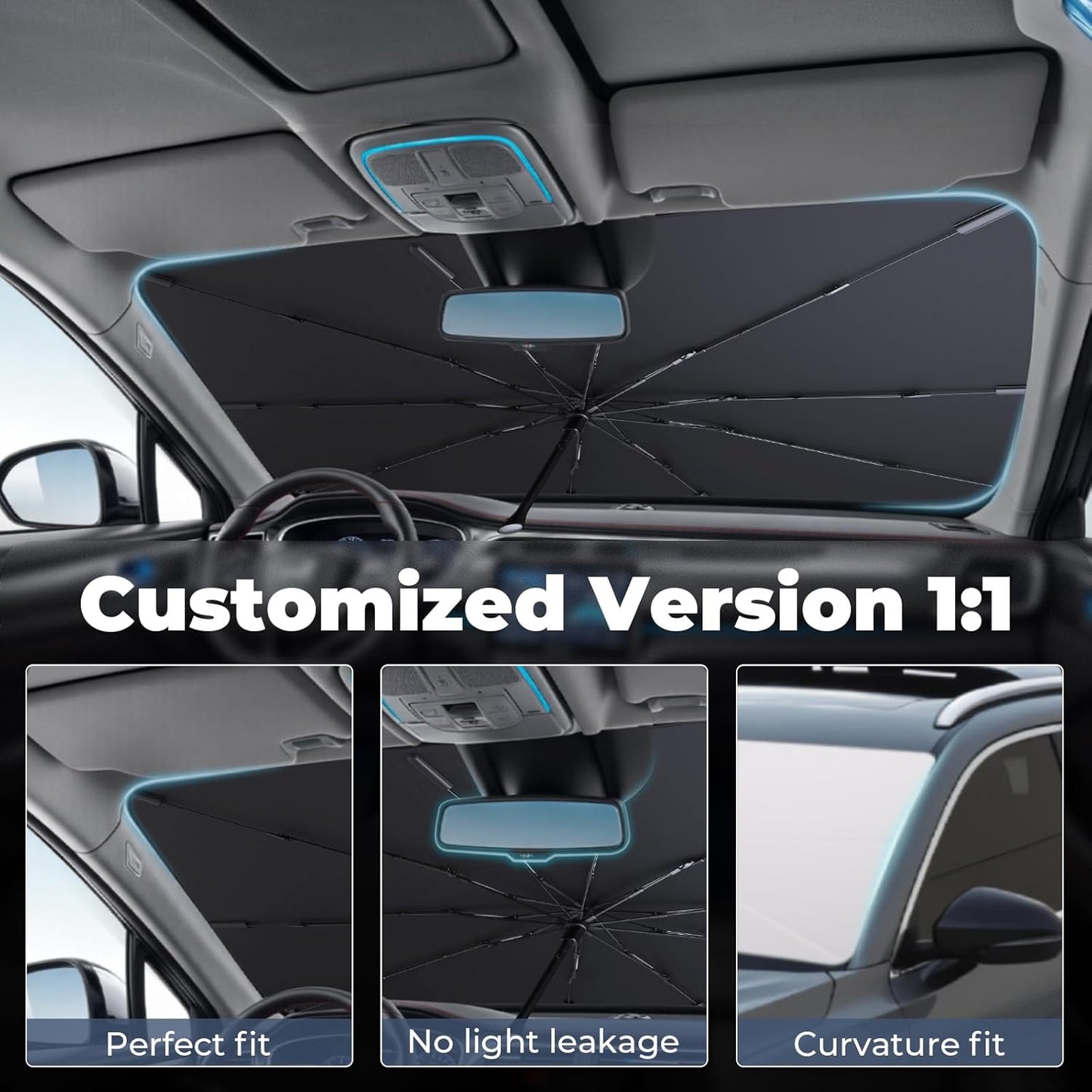 Windshield Sun Shade Umbrella: Fit for Toyota RAV4-2019-2024 2025 - Front Car Window Shades - Foldable RAV4 Hybrid Prime LE XLE XLE Sunshades Block UV Keep Cool