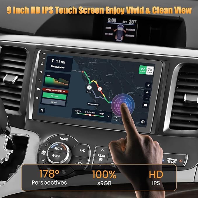 4G+64G Car Radio for Toyota Sienna 2011 2012 2013 2014, 9 Inch IPS Touch Screen Support Wireless Carplay&Android Auto Bluetooth/Voice Control/GPS/WiFi/Back-up Camera/SWC/FM Radio