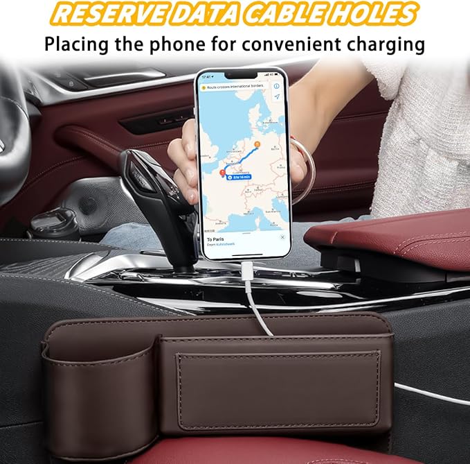 Leather Car Seat Gap Filler Organizer, Adjustable Vehicle Side Gap Storage Box, Auto Front Seat Crevice Catcher for Phones, Glasses, Keys, Universal for SUV, Sedan, Truck (Brown)