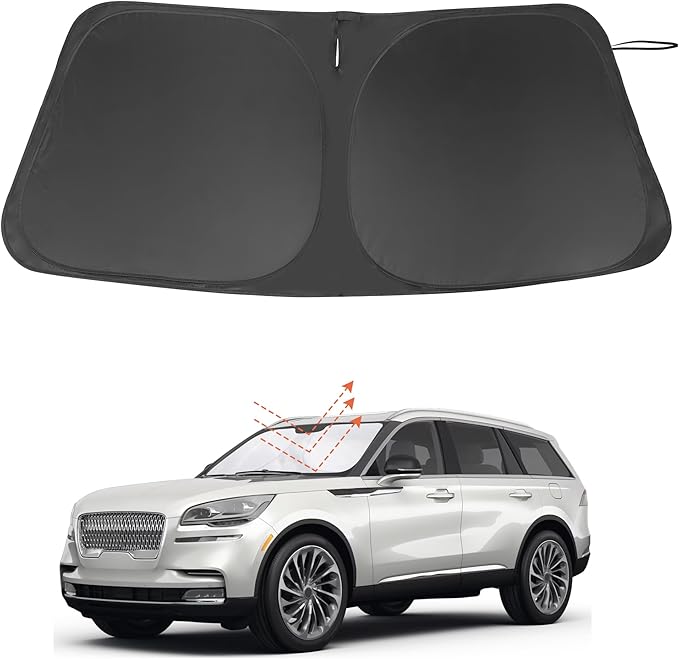 Windshield Sun Shade Custom Fit for 2020-2024 2025 2026 Lincoln Aviator Accessories Foldable Window Sunshade Sun Blocker Protect Car from Sun Rays & Heat Damage Keeps Car Cooler