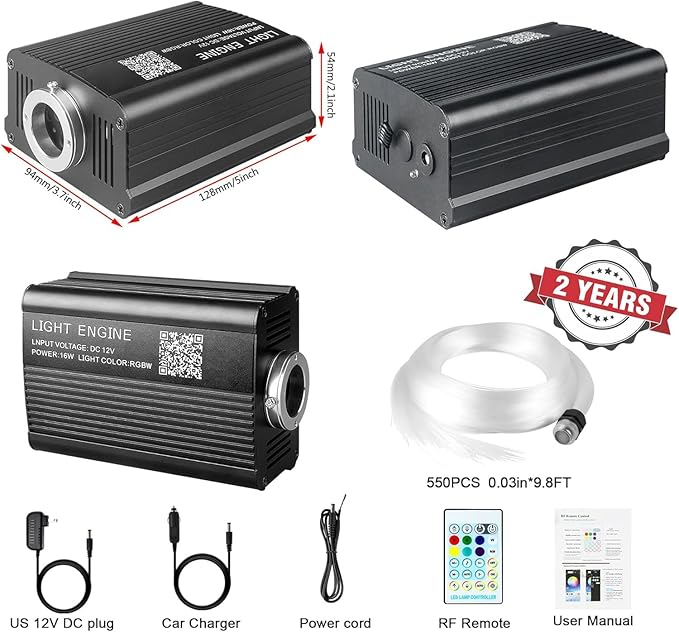 Starlight Headliner Kit 550 Piece Twinkle 0.03in*9.8ft/0.75mm*3m, 16W Starlight Headliner Music/Voice Activated Star Lights for Car, VASTFIRE RGBW Starlights for Theater Game Bed Room Ceiling