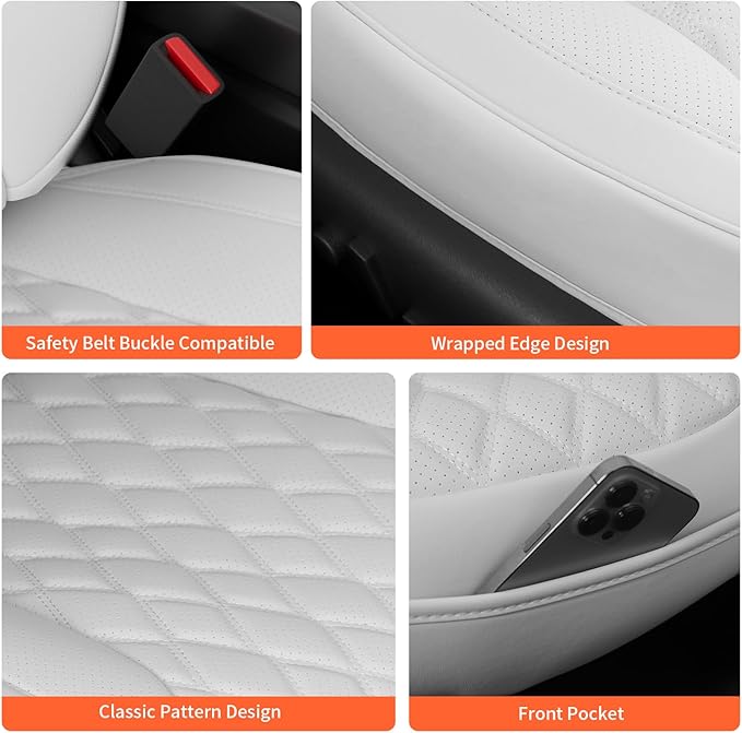 2 Pack Front Bottom Car Seat Cover, Luxury Leather Seat Covers Compatible with Tesla Model Y/3 2026 2025 2024-2020, Breathable and Waterproof Tesla Model Y/3 Accessories (White, 2Pcs)