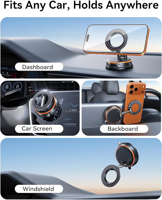 Upgraded Car Phone Holder for Magsafe [98+LBS Strongest Suction & 2400gf Magnetic] Vacuum Magnetic Phone Holders for Your Car 360° Adjustable Car Phone Mount for iPhone & Android Black