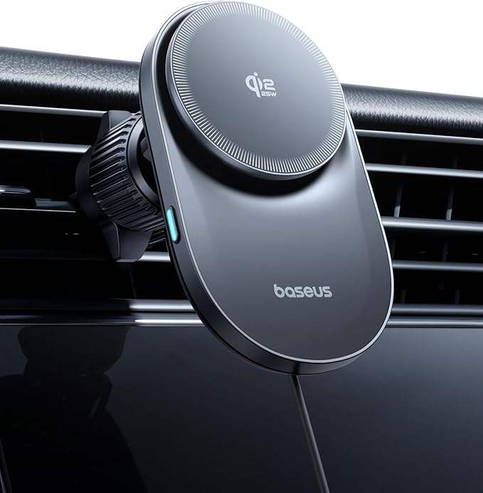 Baseus Qi2.2 Certified 25W for MagSafe Car Mount Charger, Ultra-Thin Fast Charging Wireless Charger Car Phone Holder, 360° Rotatable Magnetic Phone Mount for Car Air Vent, for iPhone 17/16/15/14