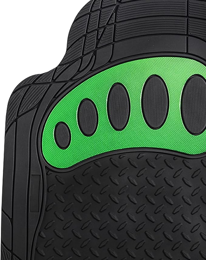 FH Group Automotive Floor Mats - Heavy-Duty Footprint Design Rubber Floor Mats for Cars, Universal Fit Full Set, ClimaProof Floor Mats, Trimmable Floor Mats For Most Sedan, SUV, Truck Floor Mats Green