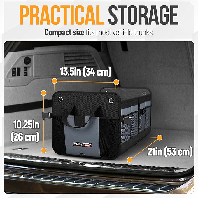 FORTEM Trunk Organizer For SUV Car Organizer and Storage, Multi-Compartment Storage Bag Car Accessories for Women Men, Perfect Christmas Gifts, 1680D Oxford, Non Slip Bottom, Straps, Soft Cover (50L)