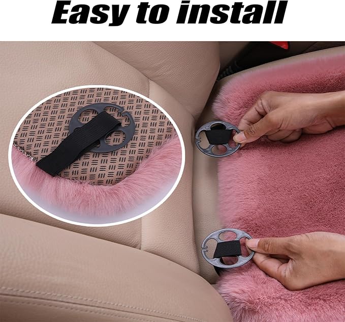 Plush Car Seat Cushion, Soft Warm Fuzzy Faux Rabbit Fur Fluffy Plush Auto Seat Cover Vehicle Car Front and Back Seat Protector Pad with Non-Slip Backing Cushion Interior Universal Fit (Khaki,Front*1)
