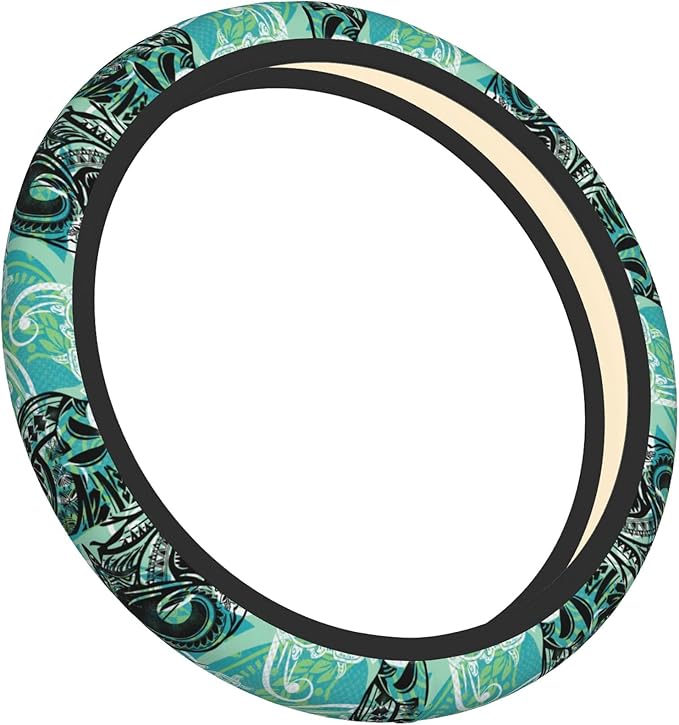 Hawaiian Sea Turtles Oceans Car Steering Wheel Cover for Women Men Stretch Cloth Anti-Slip Wrap Protector Case Fit Universal Auto Accessories Decor Sweat Absorption 14-15 Inch