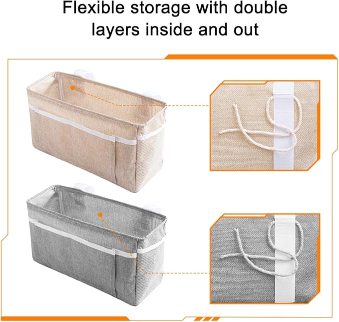 Car Seat Back Organizer, Linen Hanging Self-Adhesive Vehicle Backseat Storage Bag with Multiple Pockets, Auto Caddy for Book Water Bottle Holder, Universal for SUV, Truck, Van (Light Gray)
