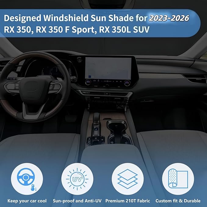 Windshield Sun Shade for Lexus RX 2023-2026 RX 350 RX 350 F Sport Accessories Window Sunshade Fit Lexus Sunshade Windshield Cover 4 Layers Front Window Shade Sun Visor Blocks UV Keep Car Cooler