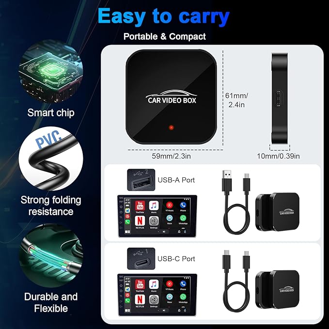 3-in-1 Wireless Carplay Adapter Support Apple CarPlay & Android Auto, Magic Video AI Box for Streaming Netflix YouTube,Upgraded Dual-Band WiFi, Converts Wired to Wireless Car Play for iPhone/Android