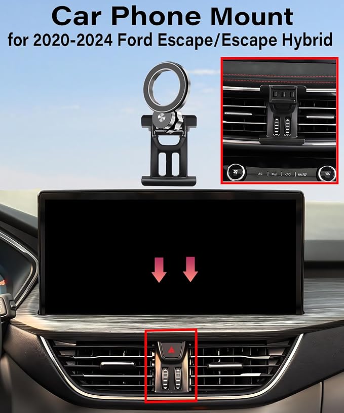 Car Phone Holder for Ford Escape 2020-2024 Escape Hybrid Accessories Compatible with MagSafe Hands-Free 360 Degree Rotation Adjustable Cell Phone Mount Does Not Affect Air Vent