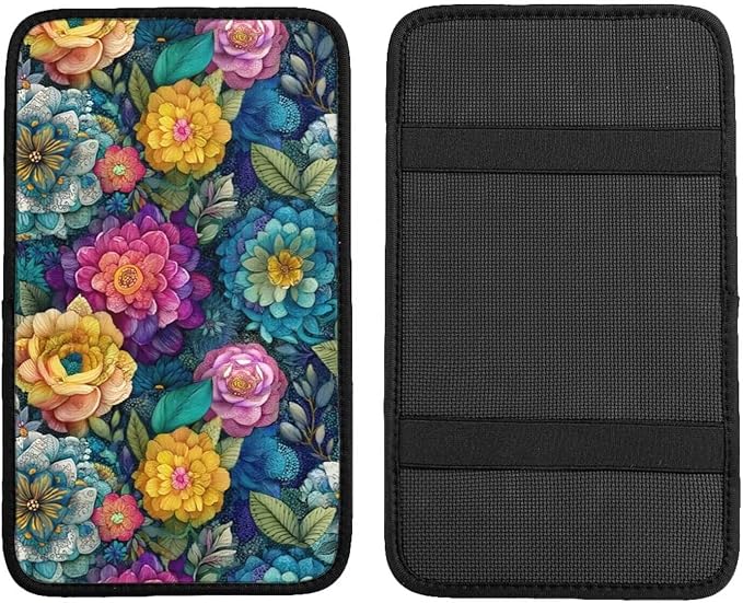 Boho Flower Center Console Cover Art Botanical Bohemian Armrest Pad Protector Abstract Wildflower Arm Rest Seat Box Cover Cushion