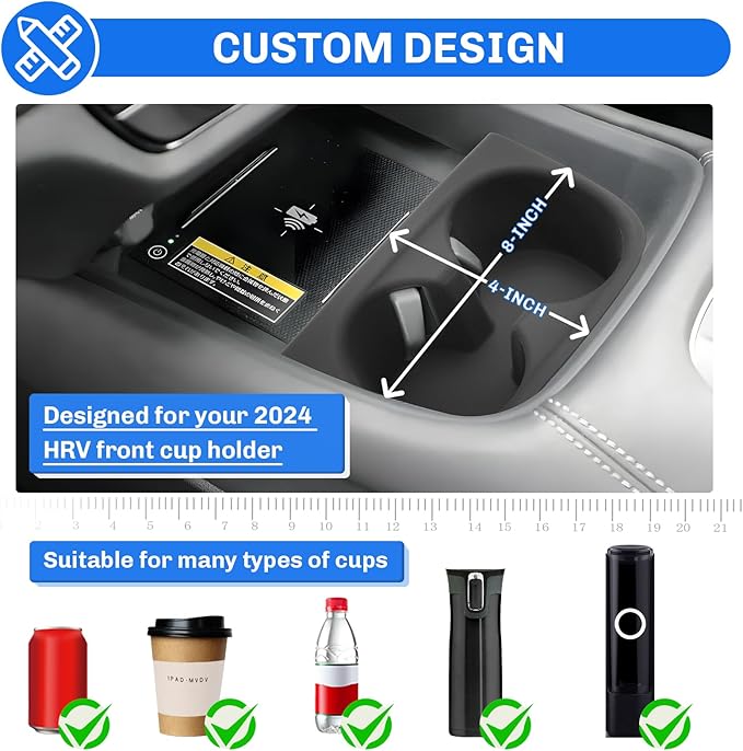 SXCY for 2025 2026 2027 Honda HRV Cup Holder Insert for 2023-2025 2026 2027 Honda HRV Accessories 2026 2027 HR-V Cup Holder Limiter Silicone Drink Holder Adapter Non-Slip Drink Stopper Stabilizer