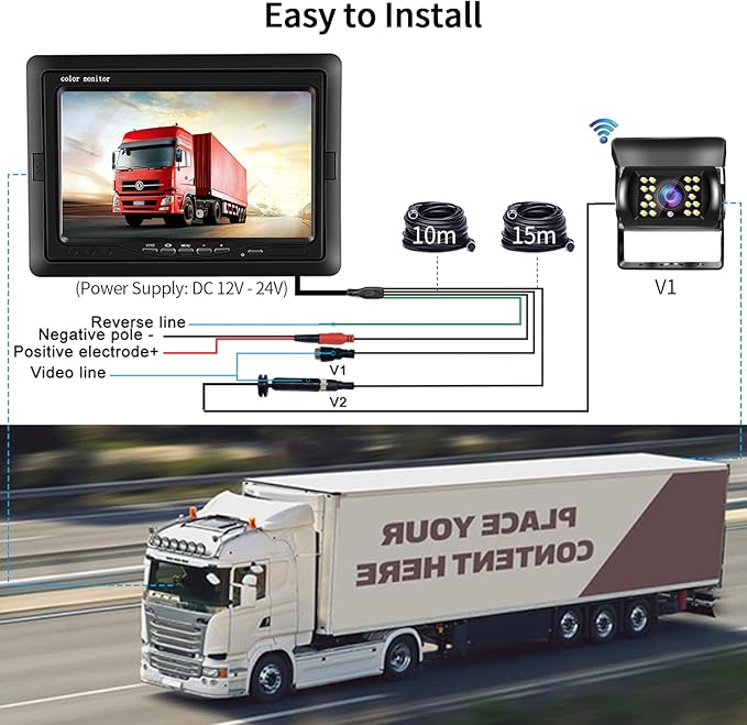 Hodozzy Dual Backup Camera Monitor System for RVs,-7 Inch LCD Screen with 2 Cameras, IP68 Waterproof, 18IR Night Vision, Rear View Camera 4-Pin Cable for Car, Truck/Trailer/Bus/Van/Caravan (12V-24V)