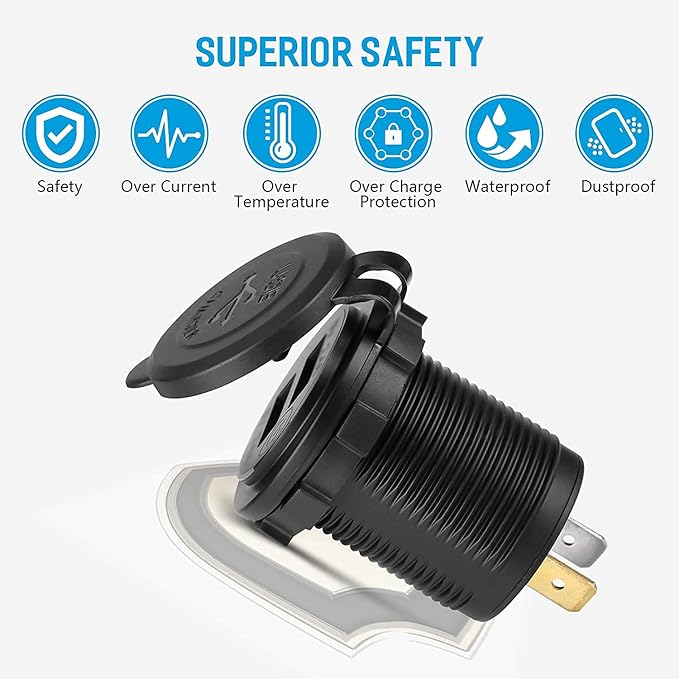 [2 Pack] 12V/24V USB Outlet with Three Extra Panels, Quick Charge 3.0 Dual USB Power Outlet with Touch Switch, Waterproof 12V/24V Fast Charge USB Charger Socket DIY Kit for Car Boat Marine, etc
