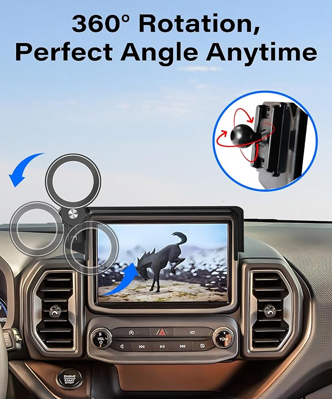 Car Phone Holder for Ford Bronco Sport 2021 2022 2023 2024 Accessories Apply to 8 Inch Touch Screen Fixed Clip Magnetic Cell Phone Mount Hands-Free 360 Degree Rotation