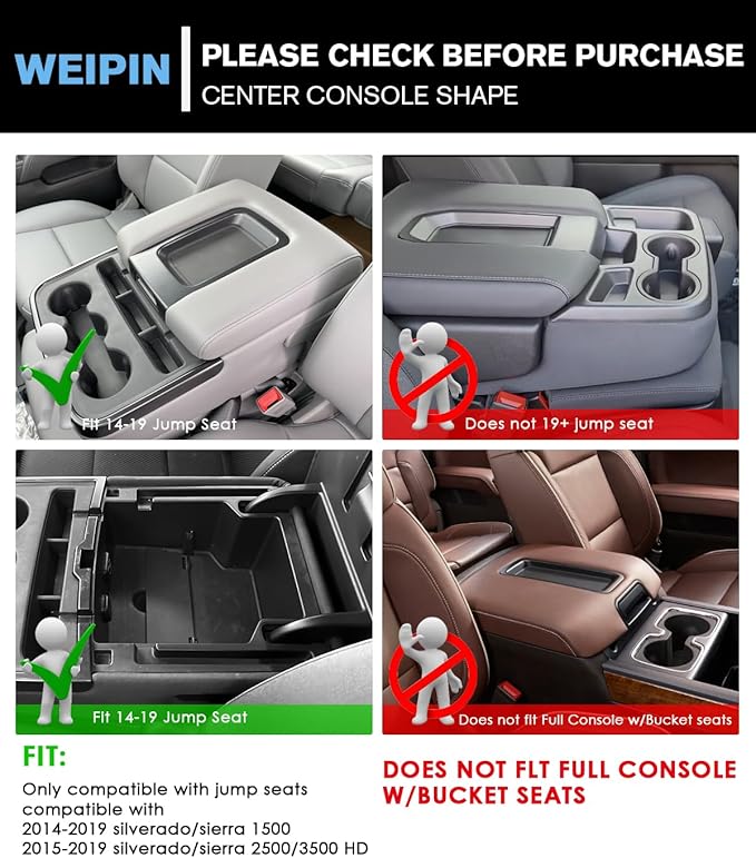 for Center Console Upper Armrest Organizer ABS Materials Compatible with 2014–2019 Silverado/Sierra 1500&2015–2019 Silverado/Sierra 2500HD/3500HD – Split-Bench Folding Seat