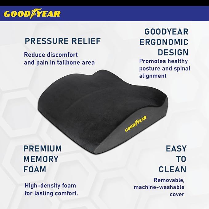 Goodyear Car Seat Cushion Curved Pillow - Seat Cushions for Office Chairs, Car Seat Back Support Pillow Tailbone Pain Relief Cushion