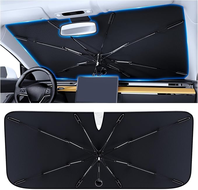 PEMOTech Sport&Compacts Car Accessories Umbrella Windshield Sun Shade | Quick-Install Reliable UV Blocker&Heat Shield | Versatile Car Window Shades | Keep Cool&Protect Interior | Medium(49"X25.6")