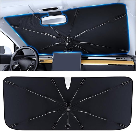 PEMOTech 2026 Upgraded Versatile Car Umbrella Windshield Sun Shade for Sedan/SUV | Keep Cool & Protect Interior | Reliable UV Blocker&Heat Shield | Car Window Shades | Large (57"x32")