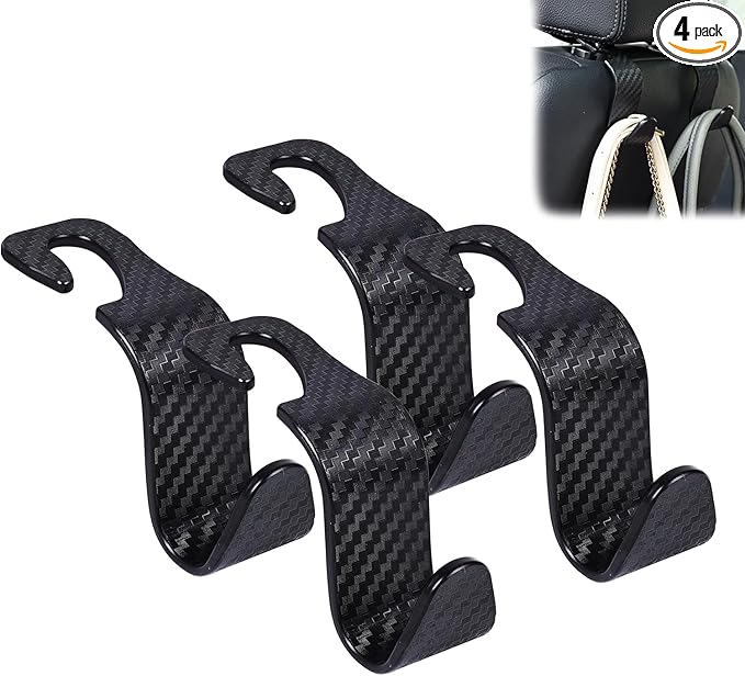 KOOPAO 4 Pack S Type Car Seat Headrest Hook Universal Car Storage Headrest Hanger Holder Hooks, Vehicle Strong and Durable Backseat Hanger for Handbag Purse Coat and Bag