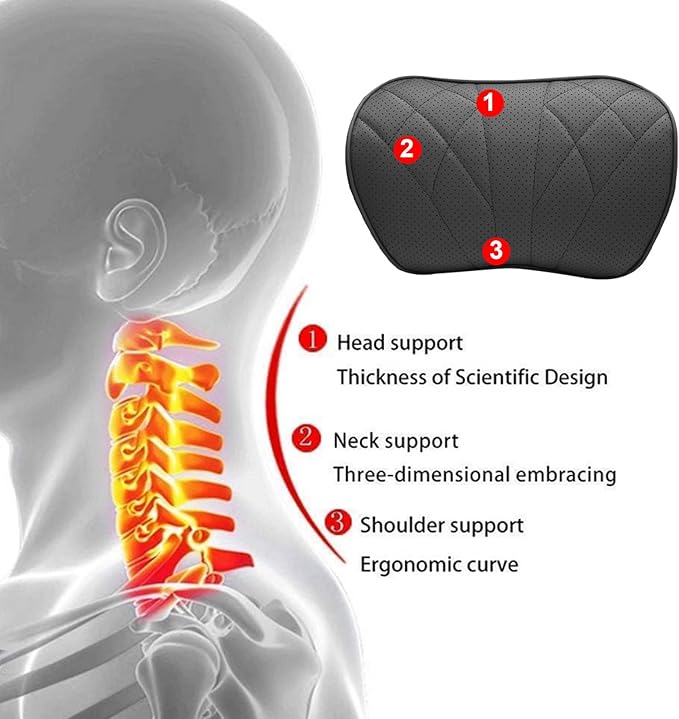 2 Packs Car Neck Pillow for BMW X3 X5 X1 X2 X4 X6 X7 1 2 3 4 5 6 7 Series Car Soft PU Leather Headrest and 100% Memory Foam Car Seat Pillow Head Neck RestCushion Accessories