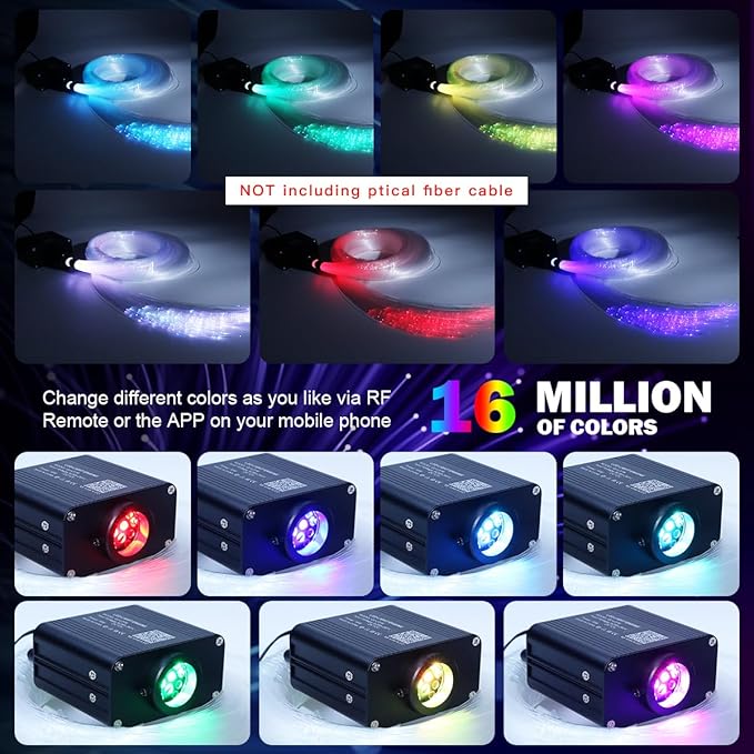 AMKI 16W Starlight Headliner Kit 500pcs 0.03in 9.8ft Twinkle+Sound Activated Fiber Optic Light APP/Remote Control for Car Home Star Ceiling Decoration