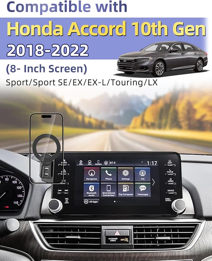 PZK Car Phone Mount for Honda Accord 2018-2022 Sport SE/EX/EX-L/Touring/LX Accessories 10th Gen Accord for 8-inch Screen 360° Rotation Compatible with MagSafe Phone Holder with Stroage Box