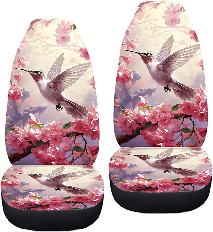 BIGCARJOB Hummingbird Car Seat Cover Set for Women Cute Auto Interior Accessories Pink Vehicle Bucket Seat Pad Auto Front Seat Protectors,Fit Most Vehicle,Cars,Sedan