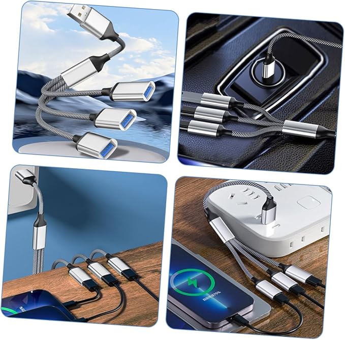 Angoily USB Power Splitter Hub 1 Male to 3 Female Multi-Port USB Cable Splitter for Laptop Car Home