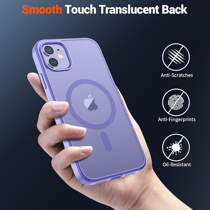 SUPFINE Magnetic for iPhone 12 Mini Case & iPhone 13 Mini Case (Compatible with MagSafe) (Military Grade Drop Protection) Slim Translucent Matte Shockproof Phone Cover,Purple | Magnetic, Slim, Translucent, Matte