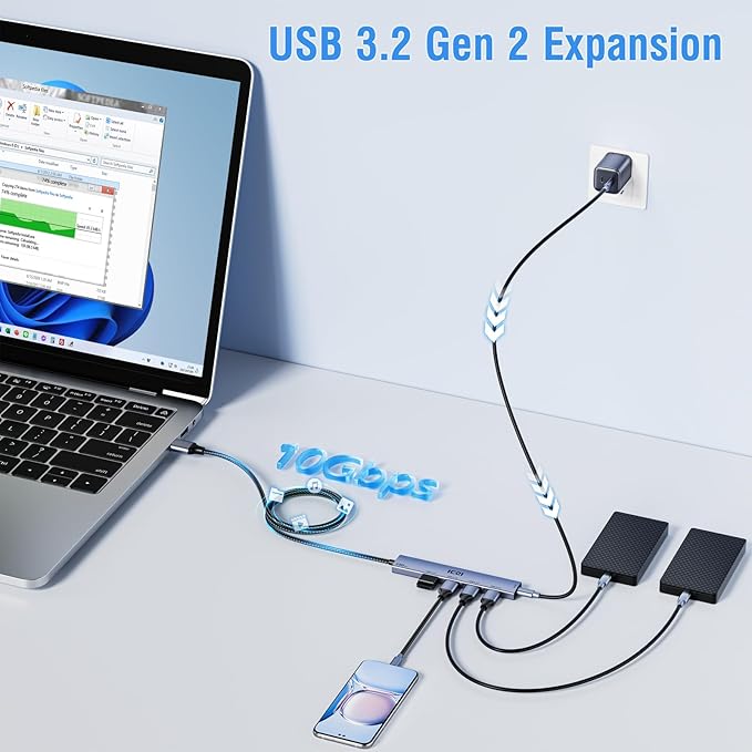 ICZI USB 3.2 Hub 10Gbps 4 Port USB3.2 Gen 2 Splitter with 4FT Cable for Laptop, Desktop PC, Xbox, PS5, iMac, Surface Pro, Xps