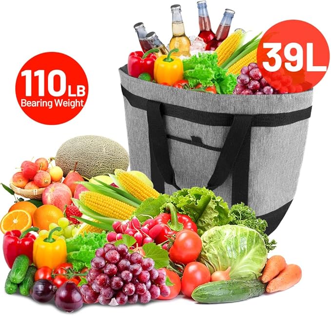 mosago 2PK Reusable Grocery Tote Bags, Insulated Cooler Shopping Bag for Women, Pizza/Food Delivery Bags to Keep Food Hot/Cold for Commercial Food Transport, Cooler Bag for Travel/Picnic, Collapsible