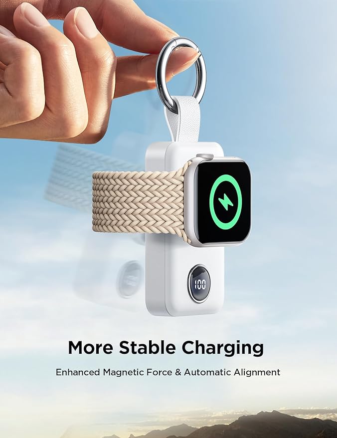 JOYROOM Portable 2000mAh Wireless Charger Compatible for Apple Watch Series 9/8/7/6/5/SE/4/3/2/UItra 2/Ultra, Compact Magnetic iWatch Charger Keychain Style Travel Essentials