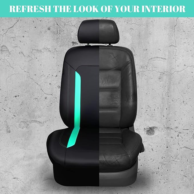 CAR PASS Black Mint Leather Car Seat Covers Full Set, Luxury PU Seat Covers for Cars, Waterproof Car Seat Protector Anti-Slip Seat Cushion Airbag Compatible for SUV Pick-up Truck Sedan, Mint Blue