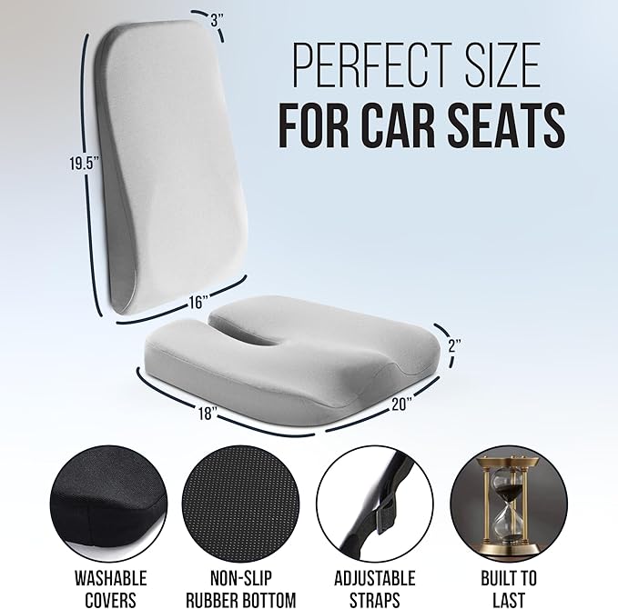 Elmara Doctor-Designed Car Seat Cushions for Driving – Car Seat Back Support, Driver Seat Cushion and Back Cushion for Car, Pillow for Driving Seat – The Ultimate Comfort Solution for Cars (Gray)