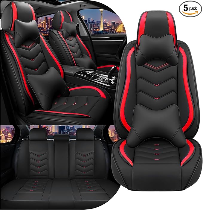 CTDS Car Seat Covers for Honda Civic 2000-2026, Stylish Sport Seat Cover, Premium Nappa Leather Car Seat Cover. Automobile Seat Covers Sets.(Luxury 5 Seats/Black Red)