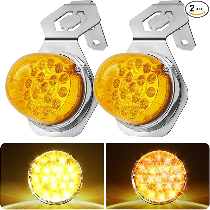 2PCS Watermelon Lights with Stainless Steel Bracket, 17 LED Dual Function Watermelon Light, Amber Lens Stop Turn Signal Marker Lights for Freightliner Semi Trucks Trailers