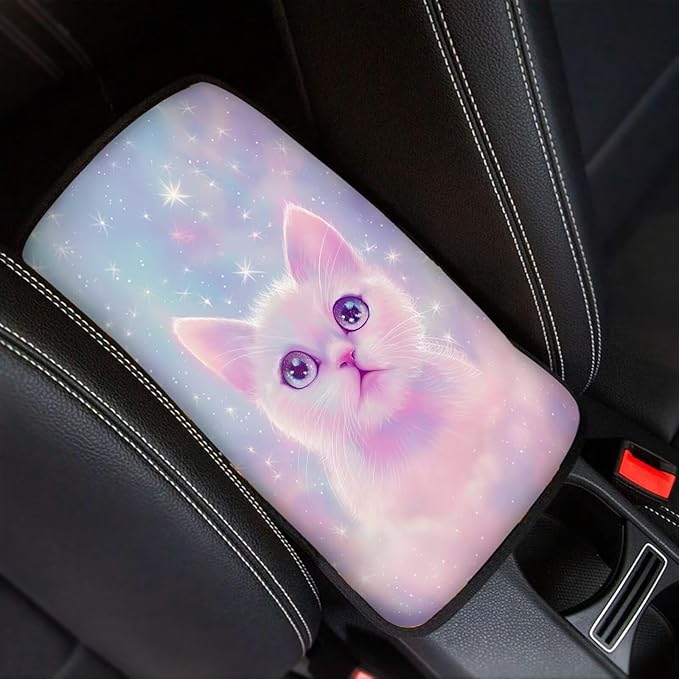 Dreaweet Car Armrest Cover Universal Center Console Cover Pad for Cars SUV Trucks Sedan Soft Comfortable,Cat Car Accessories for Women Girly Interior Cute